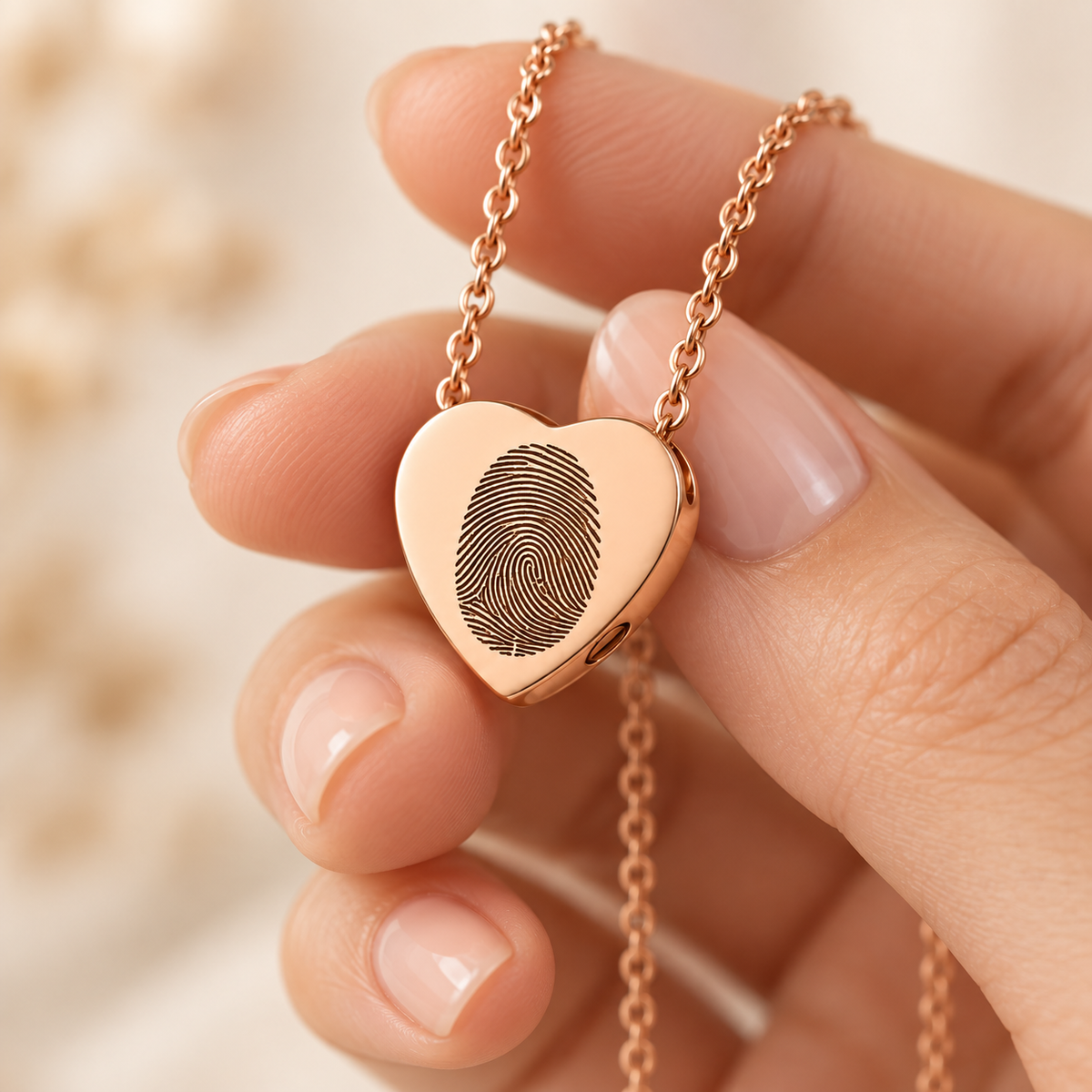 Rose Gold Fingerprint Heart Urn Necklace