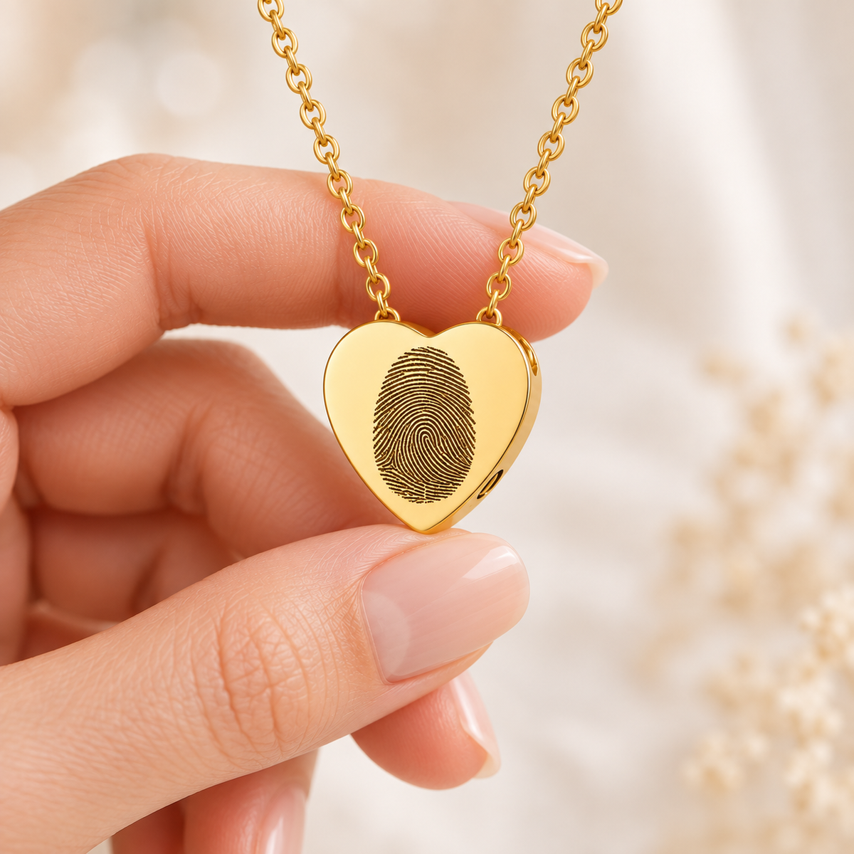 Gold Fingerprint Heart Urn Necklace