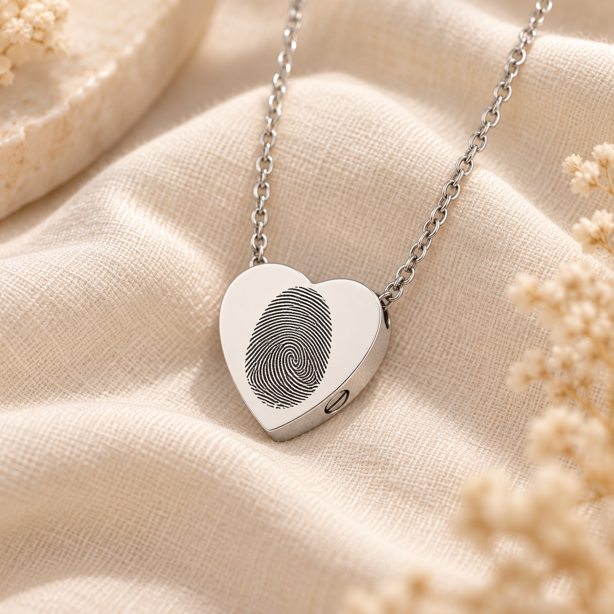 Silver Fingerprint Heart Urn Necklace