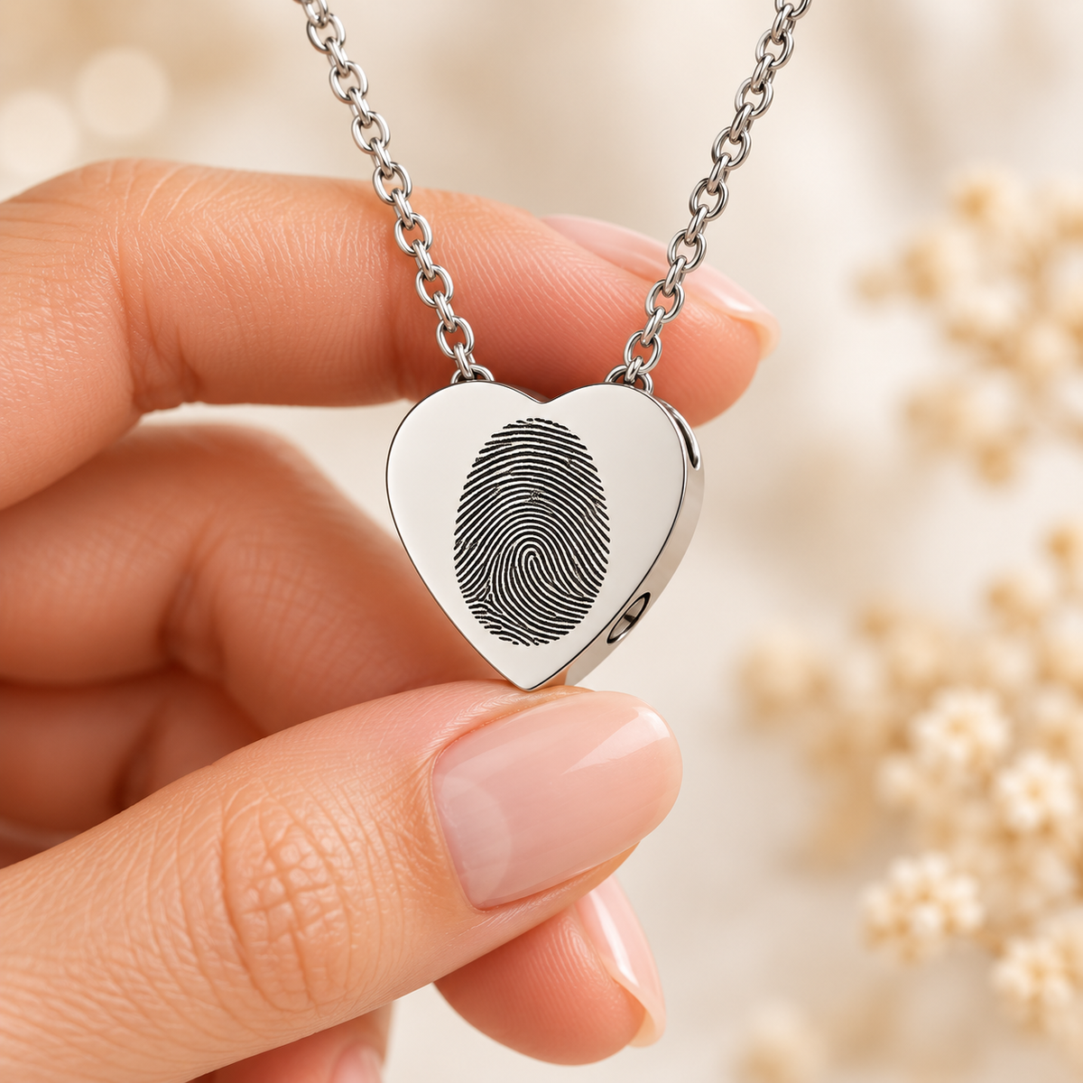 Silver Fingerprint Heart Urn Necklace