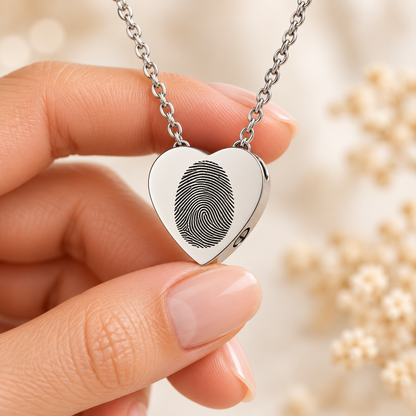 Silver Fingerprint Heart Urn Necklace