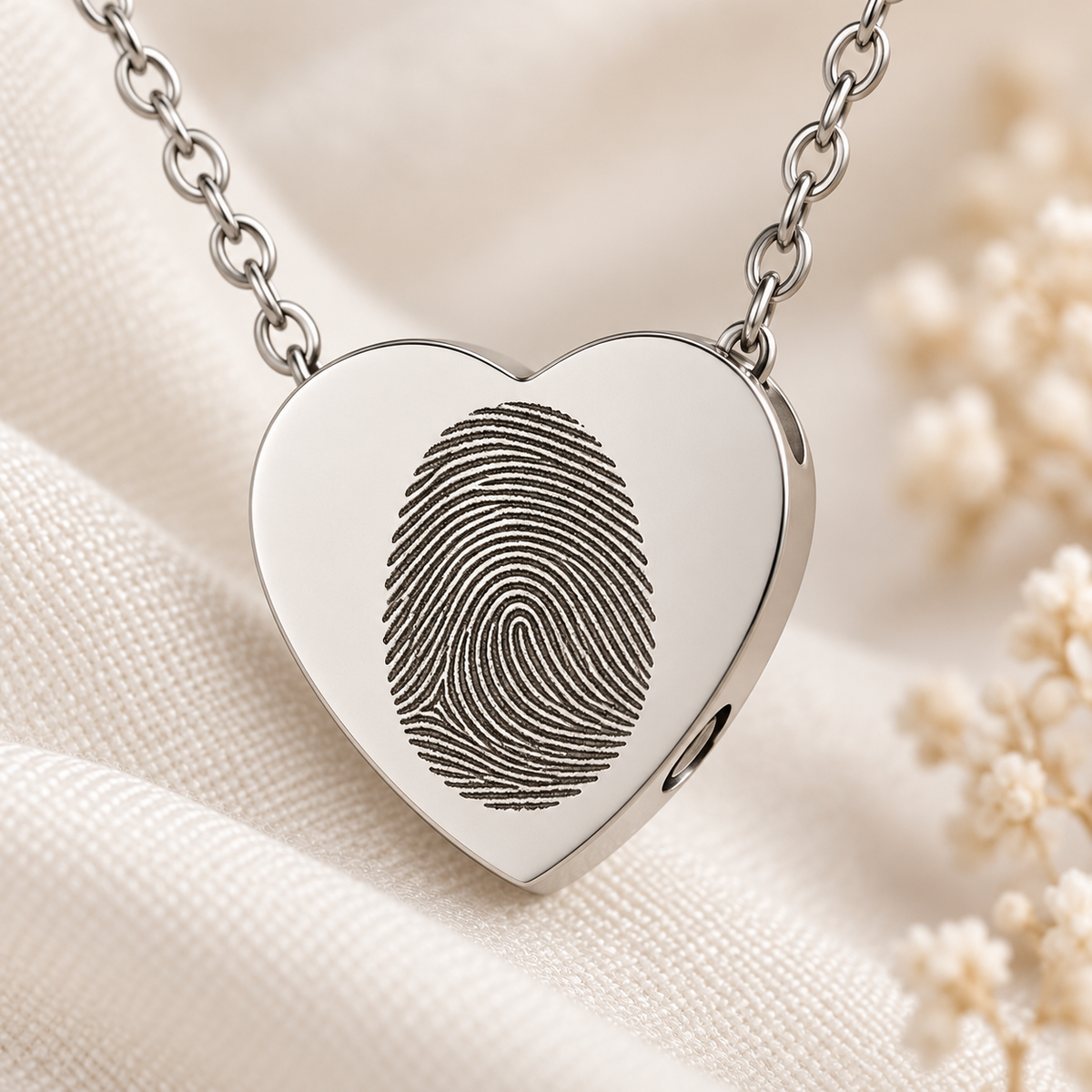 Silver Fingerprint Heart Urn Necklace