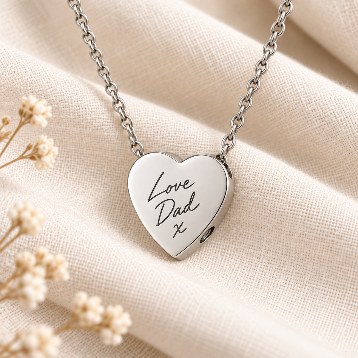 Silver Handwriting Heart Urn Necklace