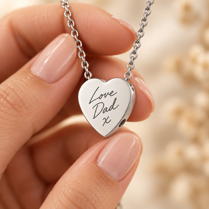 Silver Handwriting Heart Urn Necklace