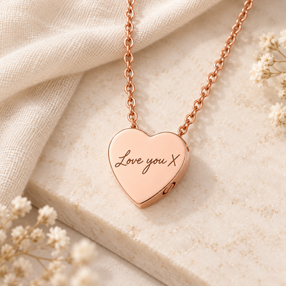 Rose Gold Handwriting Heart Urn Necklace