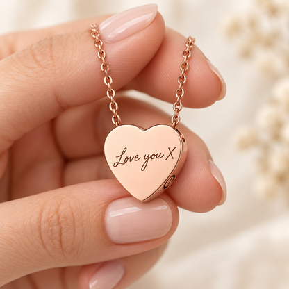 Rose Gold Handwriting Heart Urn Necklace