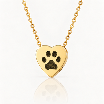 Gold Paw Print Heart Urn Necklace