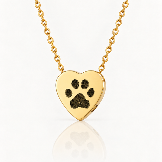Gold Paw Print Heart Urn Necklace
