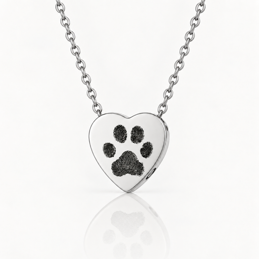 Silver Paw Print Heart Urn Necklace