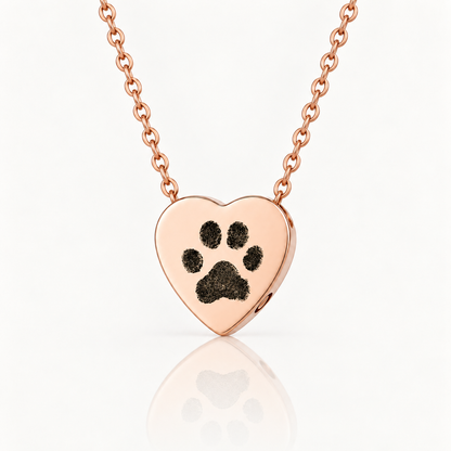 Rose Gold Paw Print Heart Urn Necklace