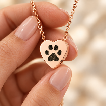 Rose Gold Paw Print Heart Urn Necklace
