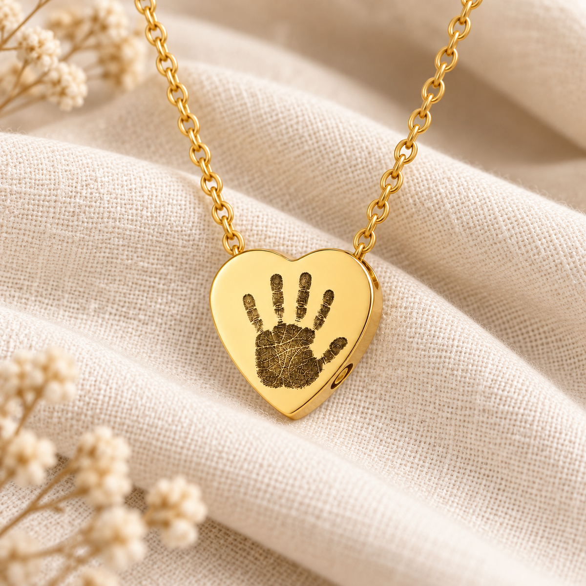 Gold Handprint Heart Urn Necklace