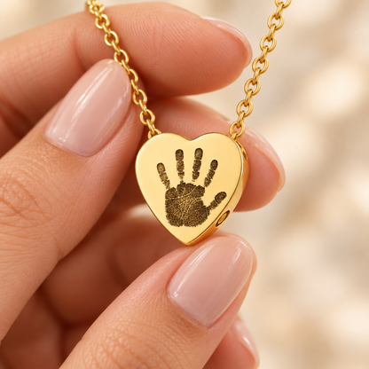 Gold Handprint Heart Urn Necklace