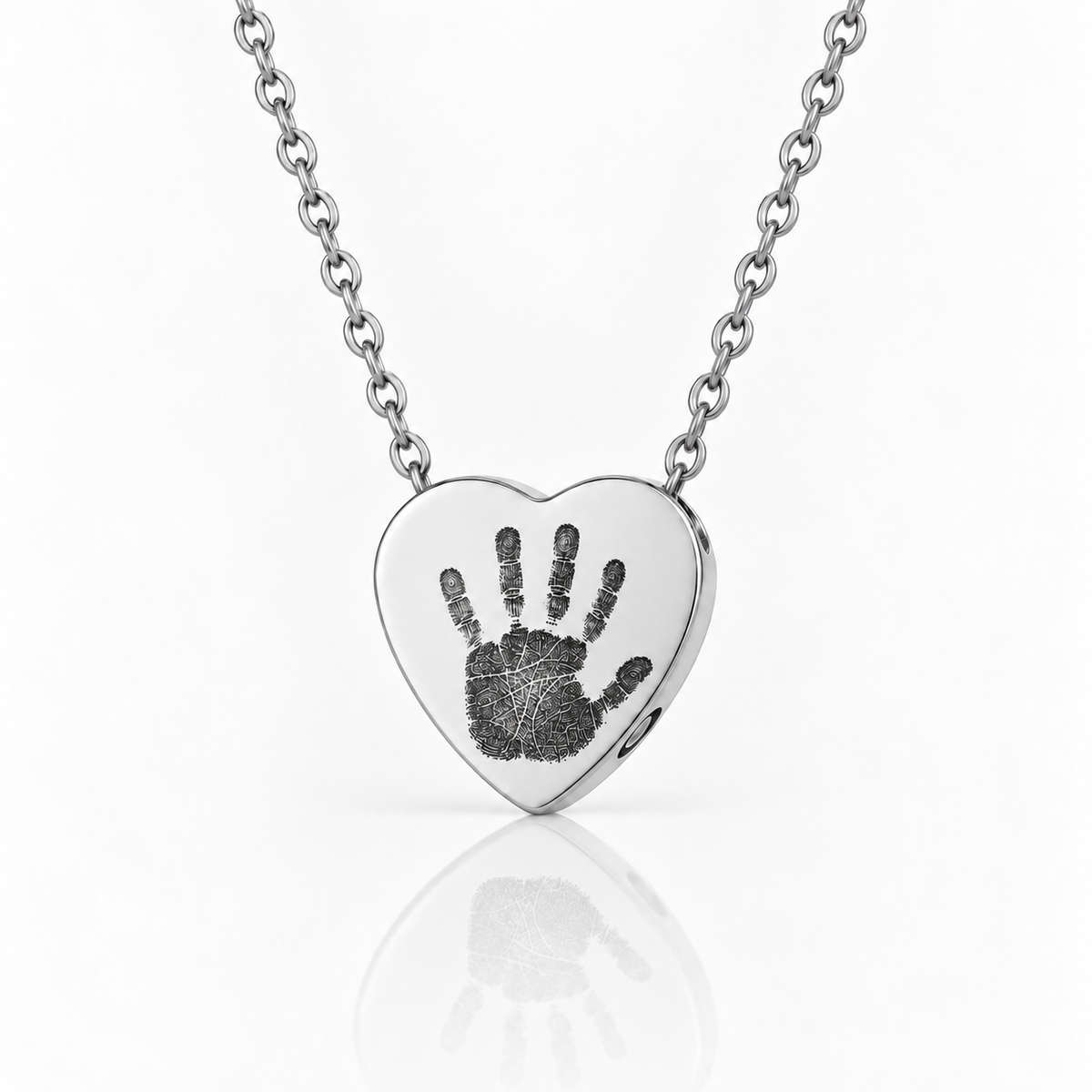 Silver Handprint Heart Urn Necklace