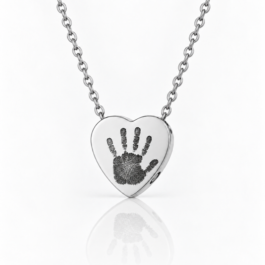 Silver Handprint Heart Urn Necklace