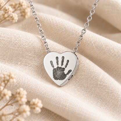Silver Handprint Heart Urn Necklace