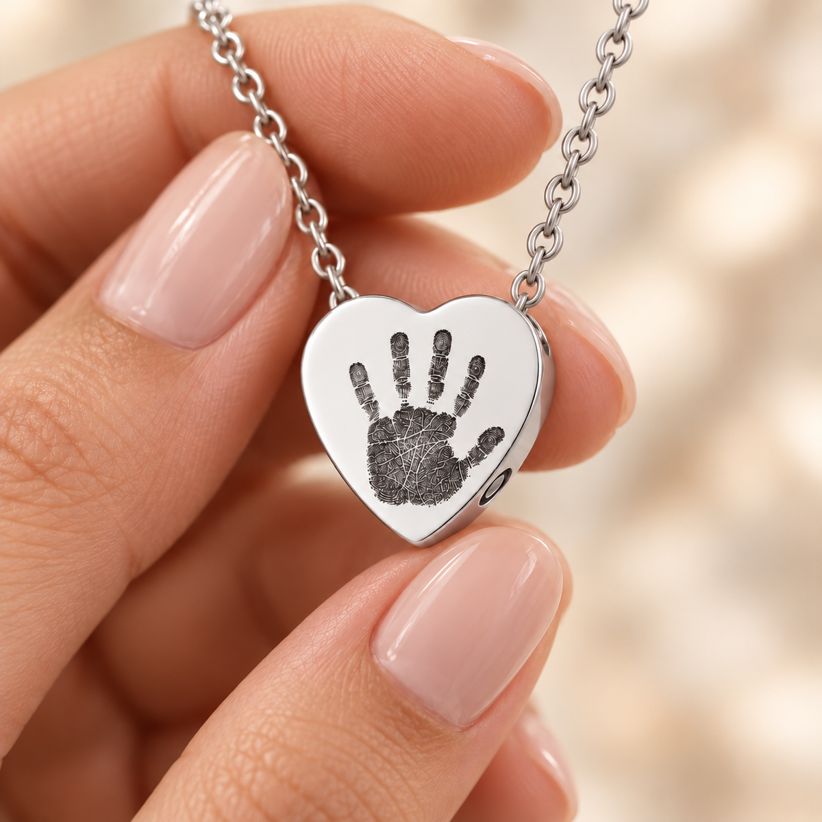 Silver Handprint Heart Urn Necklace