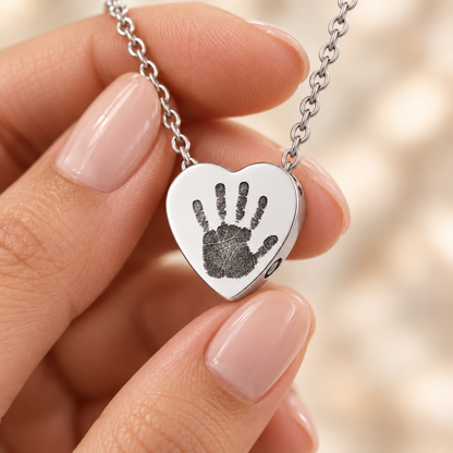 Silver Handprint Heart Urn Necklace