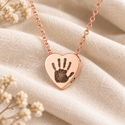 Rose Gold Handprint Heart Urn Necklace