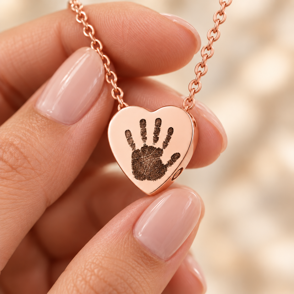 Rose Gold Handprint Heart Urn Necklace