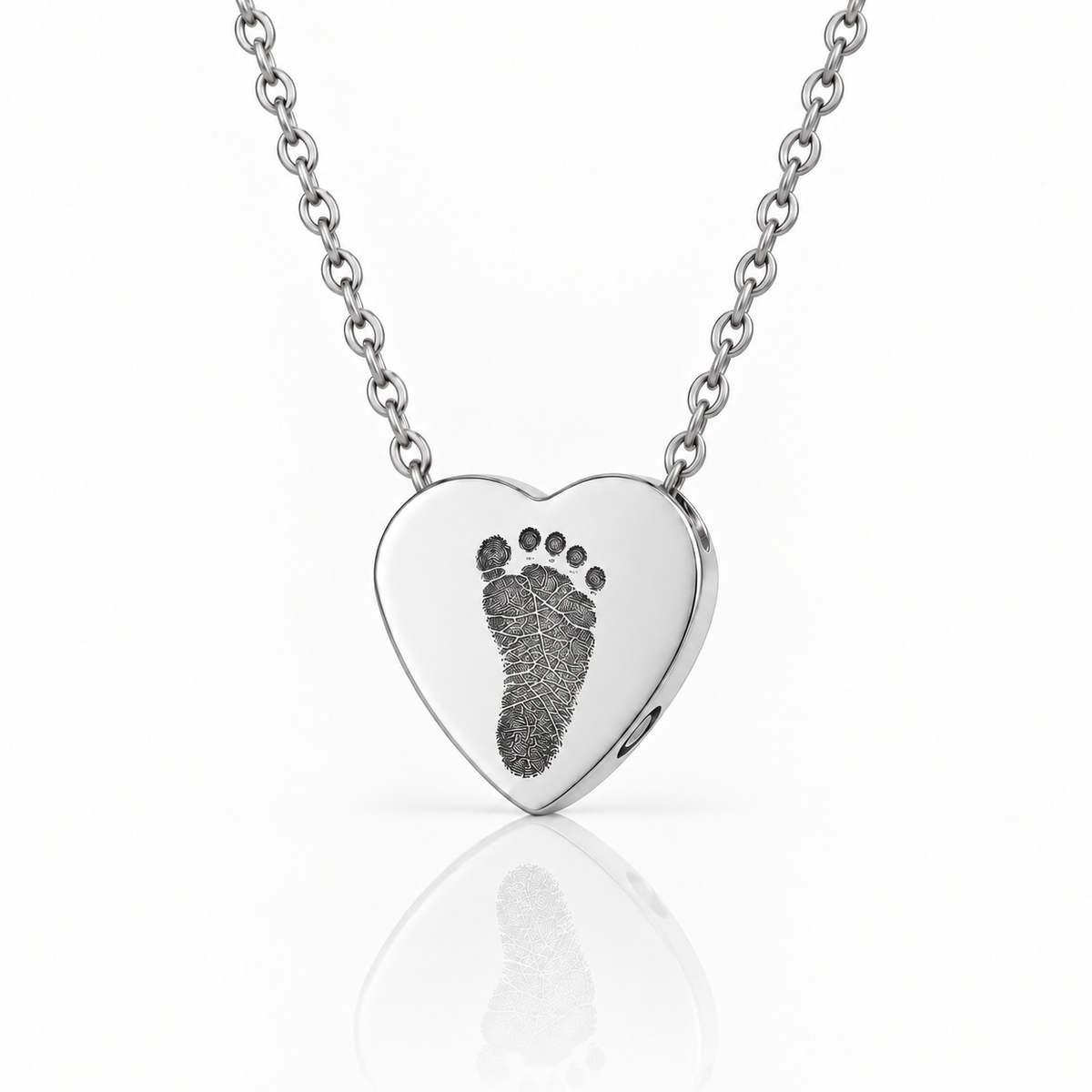 Silver Footprint Heart Urn Necklace