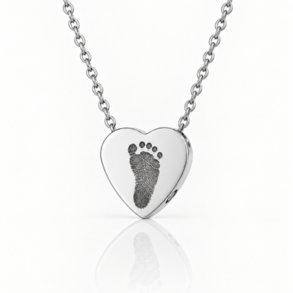 Silver Footprint Heart Urn Necklace