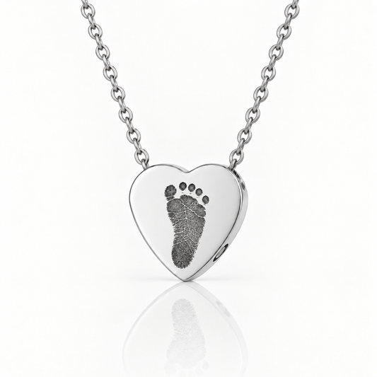 Silver Footprint Heart Urn Necklace