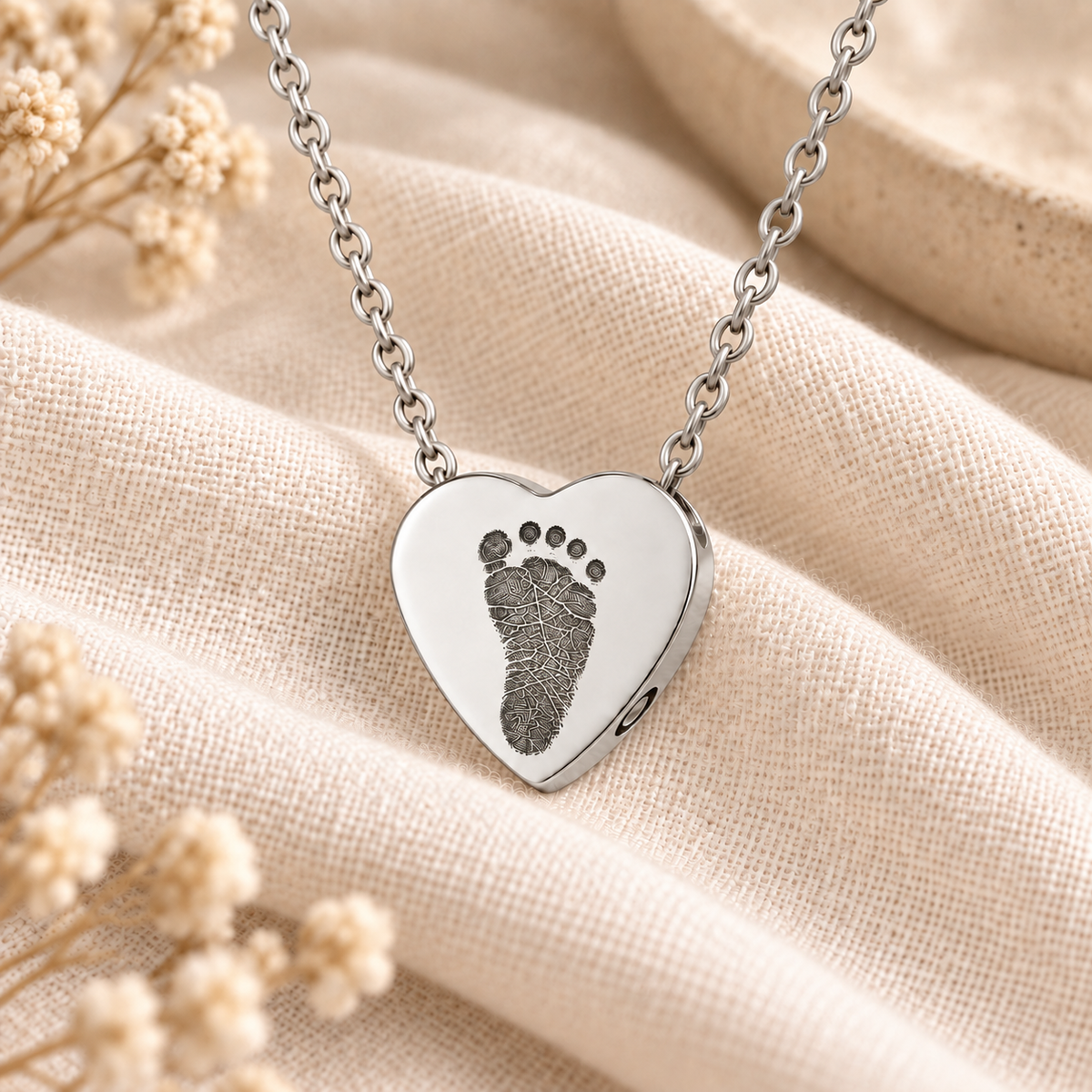 Silver Footprint Heart Urn Necklace