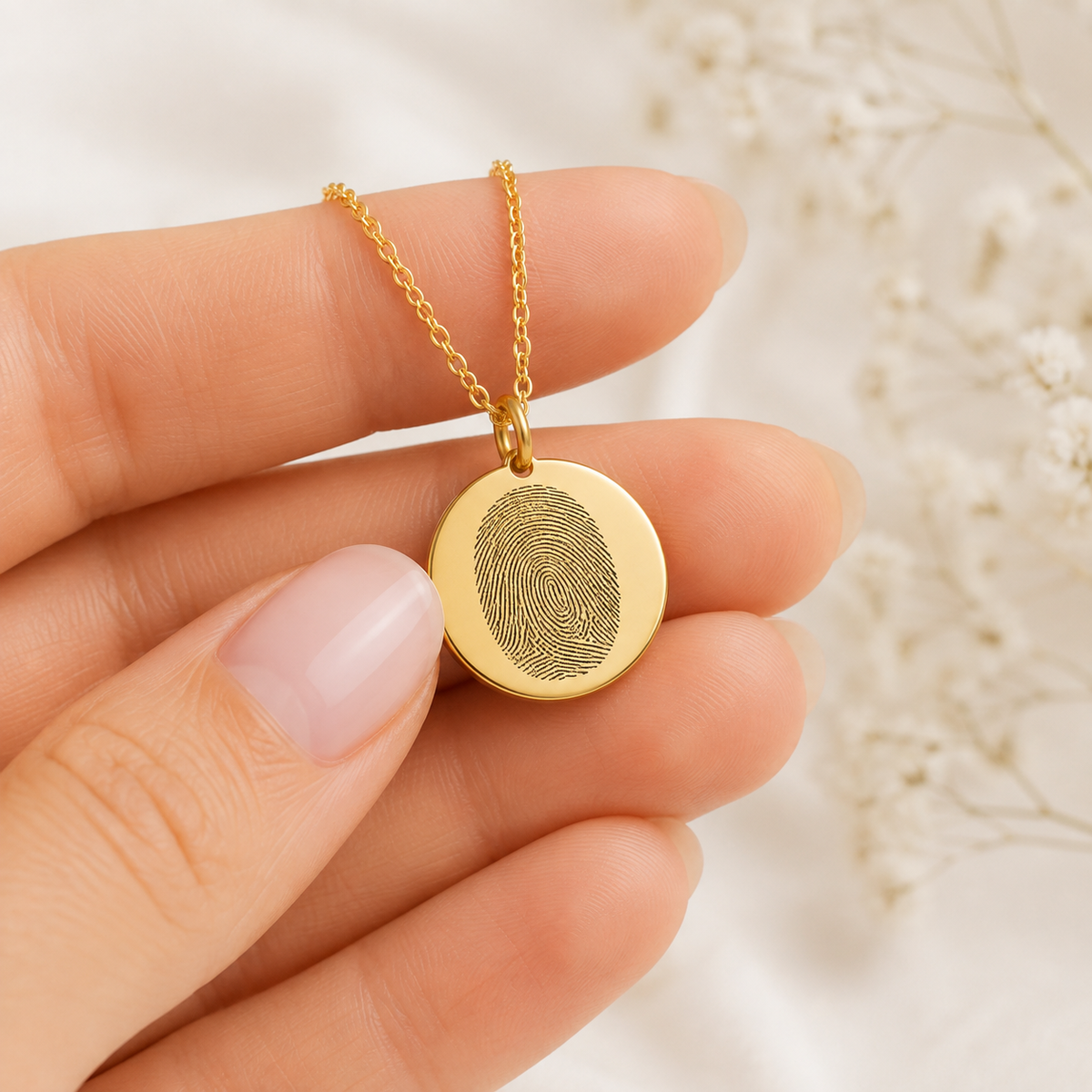 Gold Fingerprint Disc Necklace