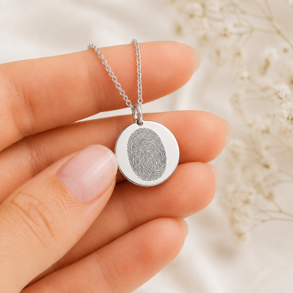 Silver Fingerprint Disc Necklace