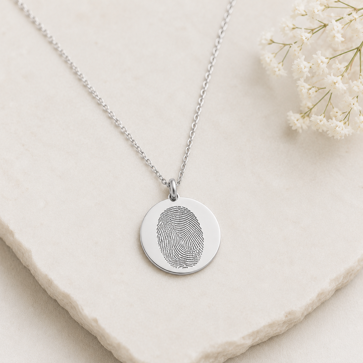 Silver Fingerprint Disc Necklace