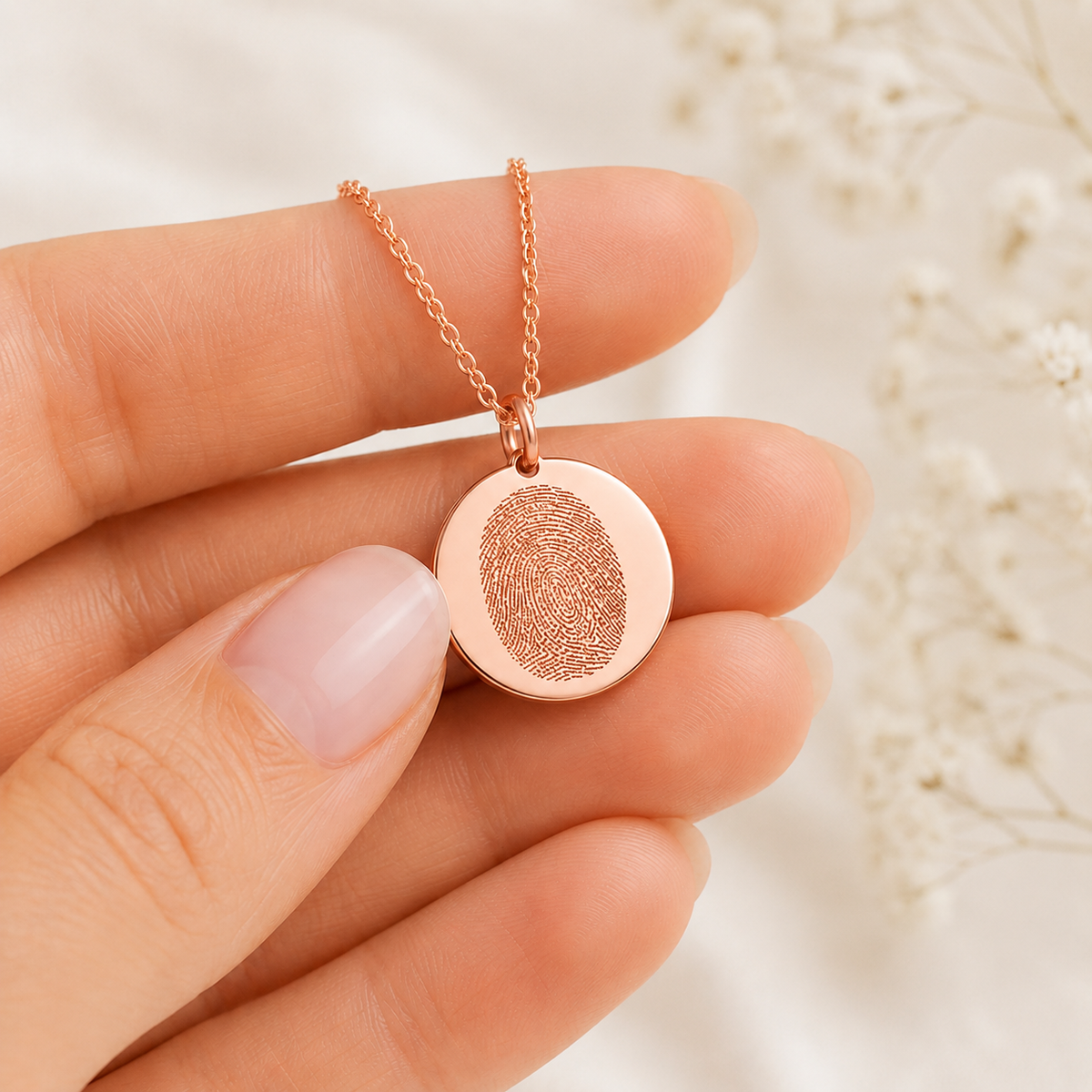 Rose Gold Fingerprint Disc Necklace