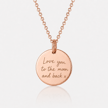 Rose Gold Handwriting Disc Necklace
