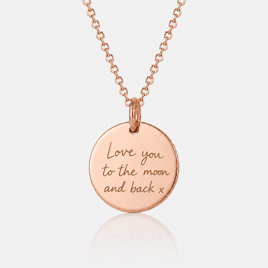 Rose Gold Handwriting Disc Necklace