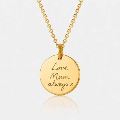 Gold Handwriting Disc Necklace
