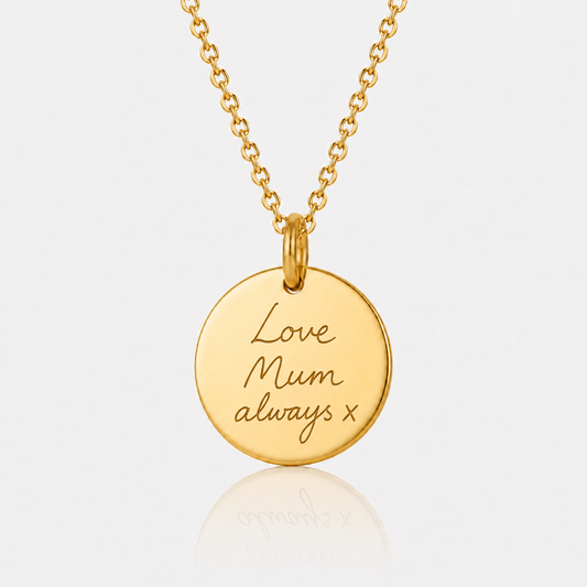 Gold Handwriting Disc Necklace
