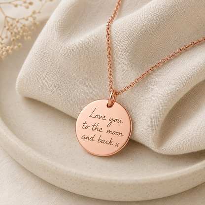 Rose Gold Handwriting Disc Necklace