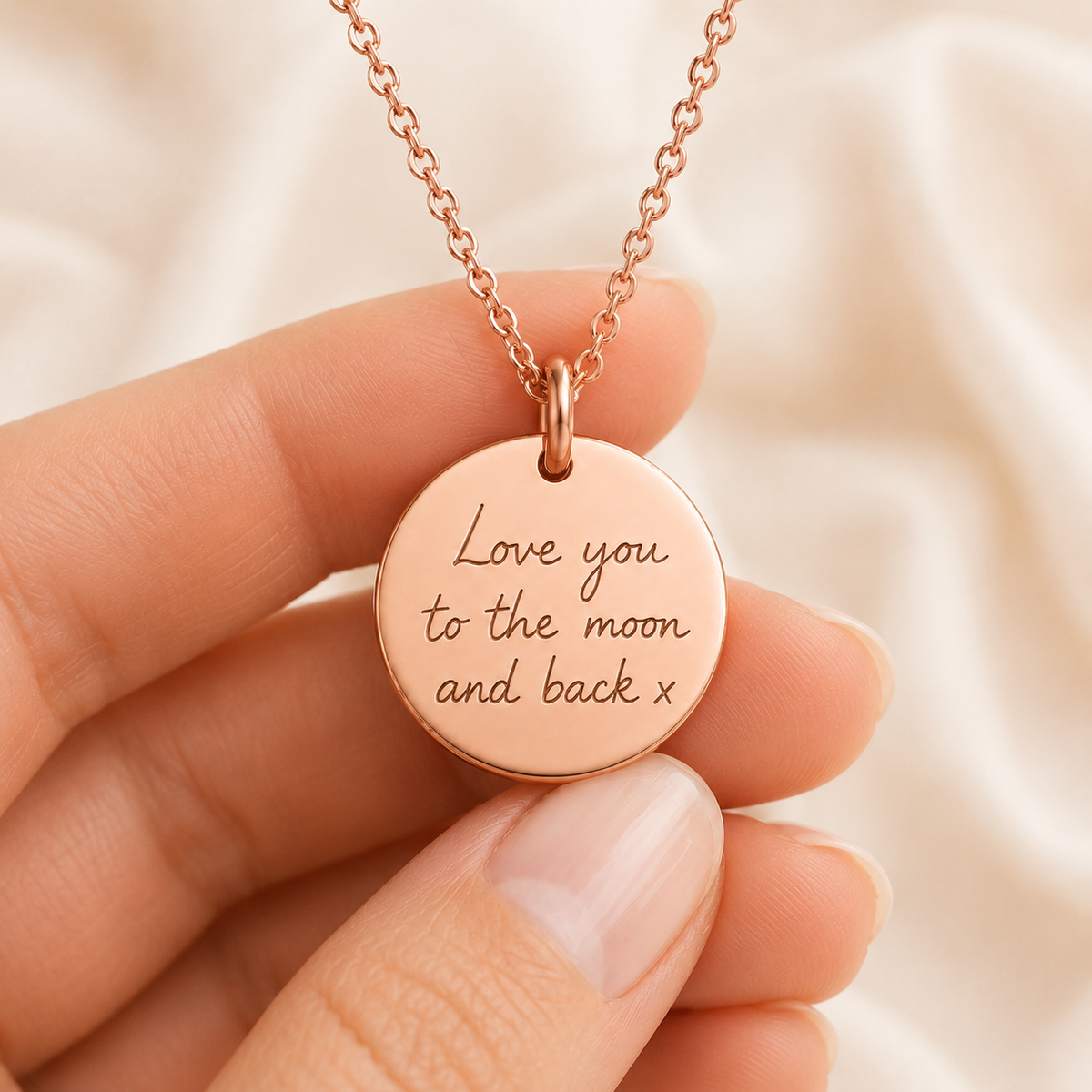 Rose Gold Handwriting Disc Necklace