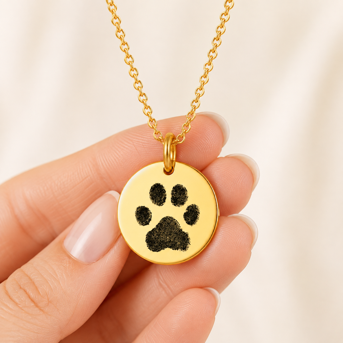 Gold Paw Print Disc Necklace