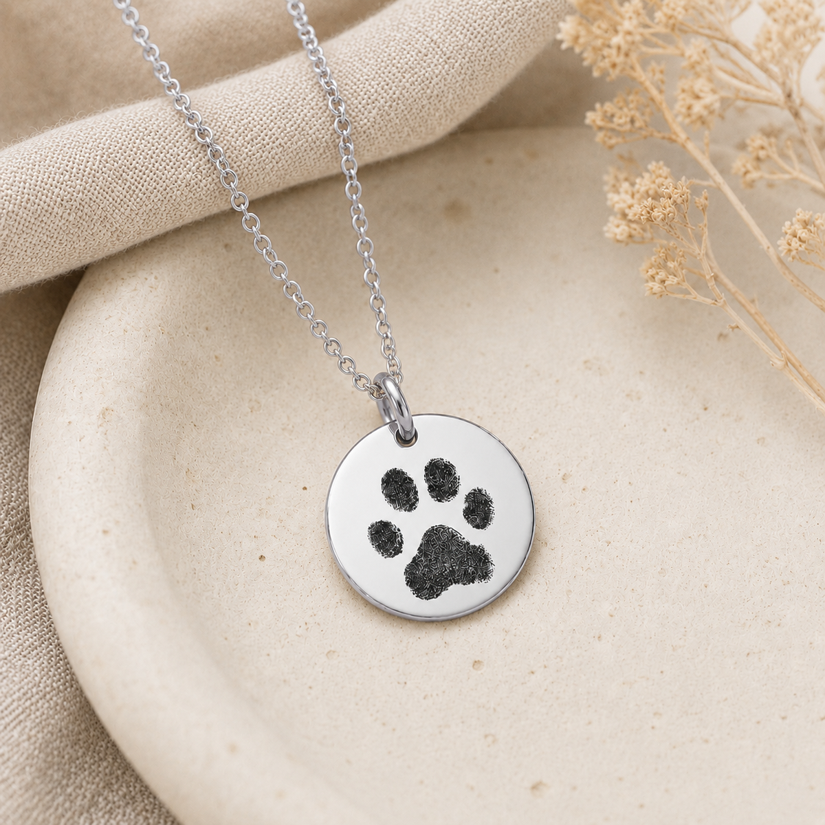 Silver Paw Print Disc Necklace