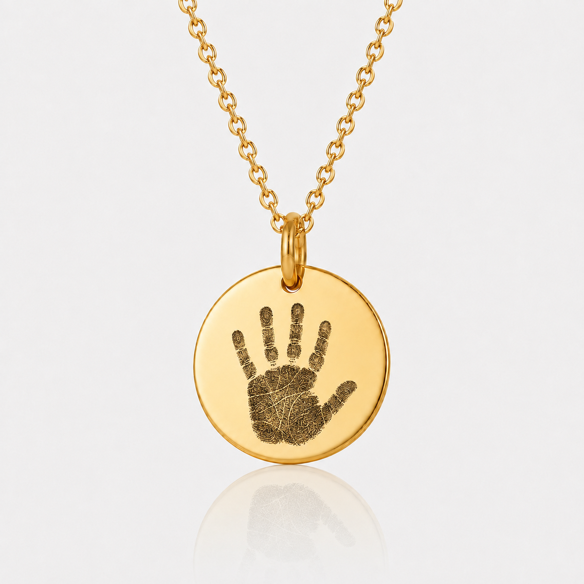 Gold Handprint Disc Necklace