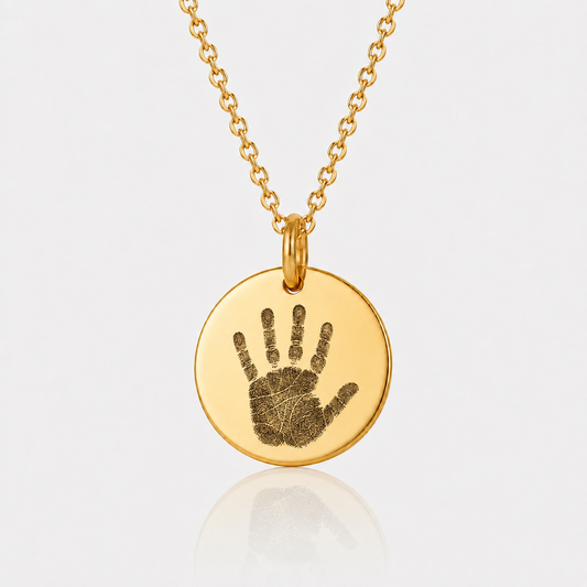 Gold Handprint Disc Necklace