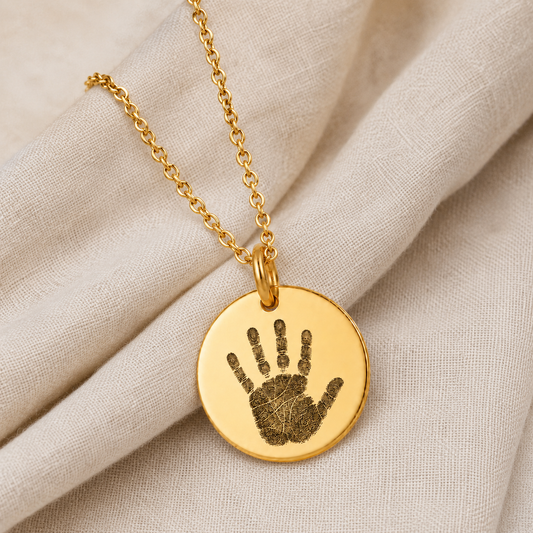 Gold Handprint Disc Necklace