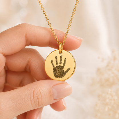 Gold Handprint Disc Necklace