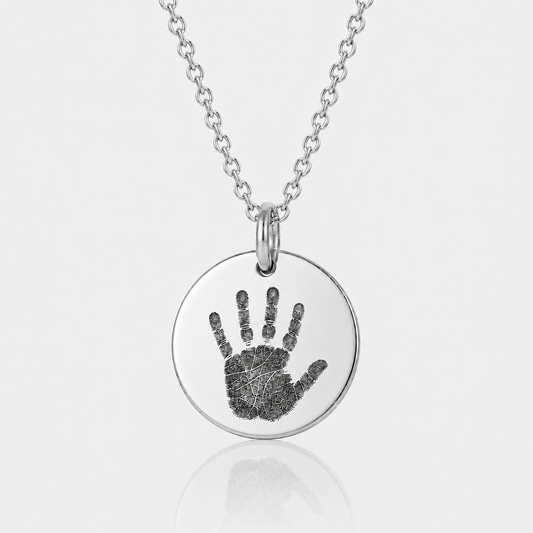 Silver Handprint Disc Necklace