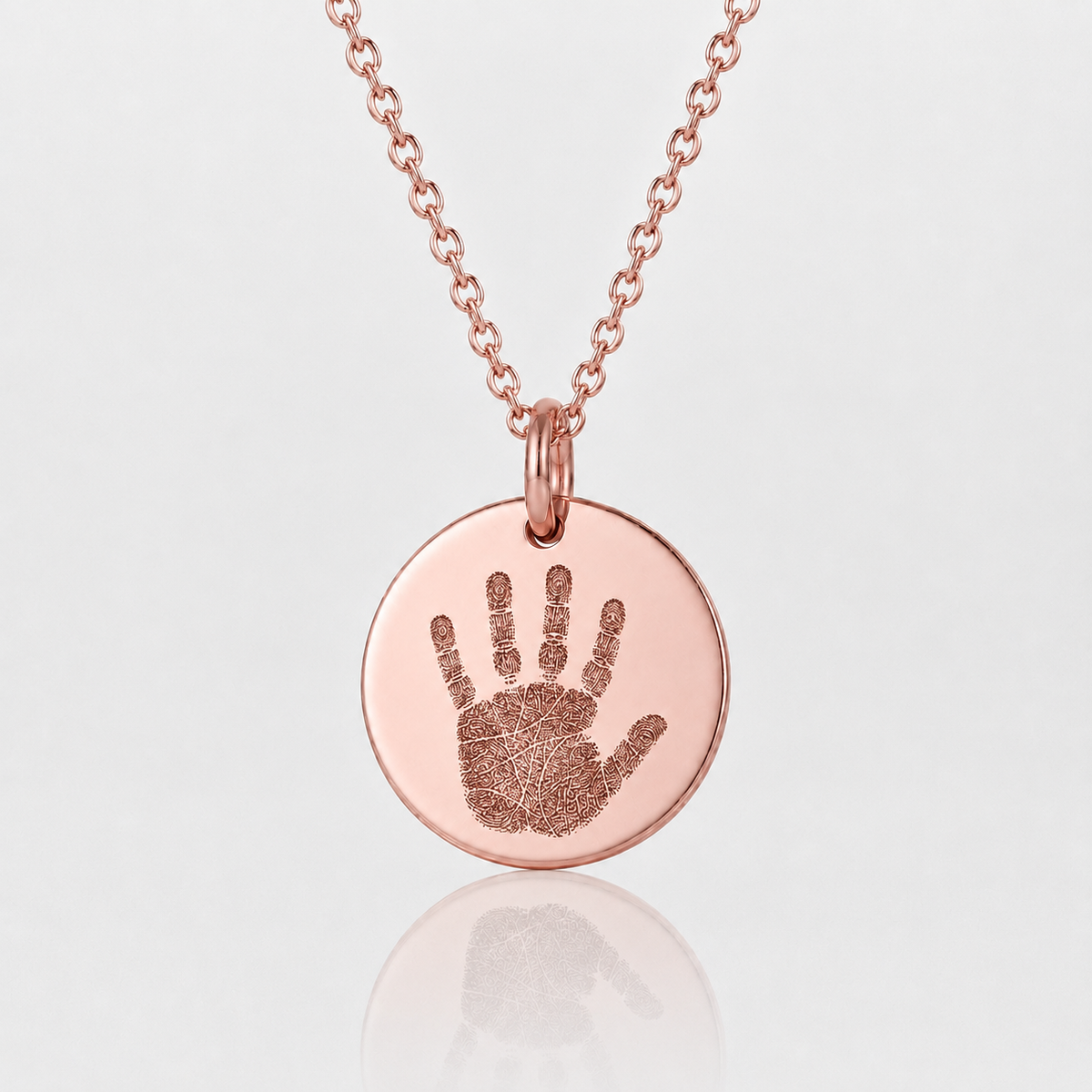 Rose Gold Handprint Disc Necklace