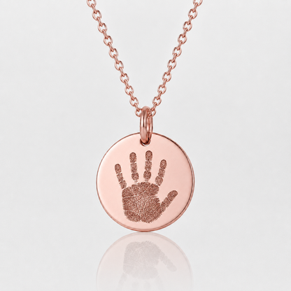 Rose Gold Handprint Disc Necklace
