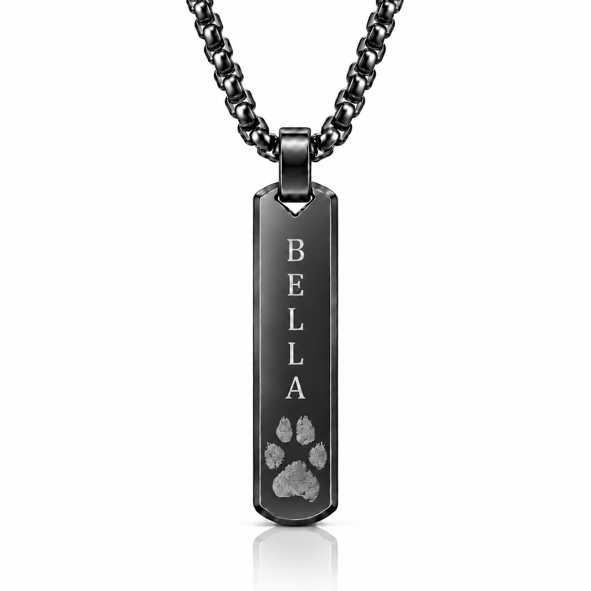 Black Paw Print & Name Bar Necklace