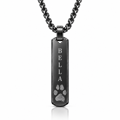 Black Paw Print & Name Bar Necklace