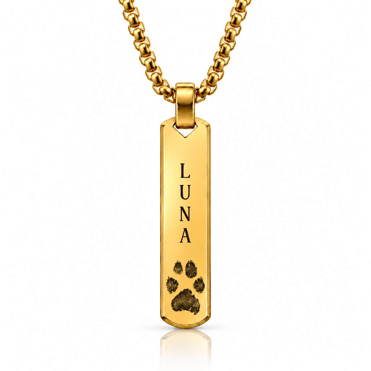 Gold Paw Print & Name Bar Necklace
